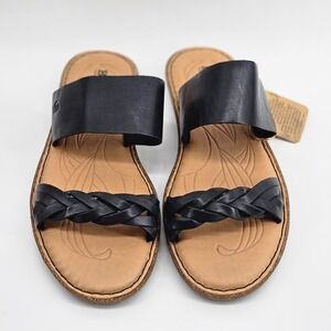 NWOB Women's Born Morena Leather Slides Sandals Black Braided Size 11M